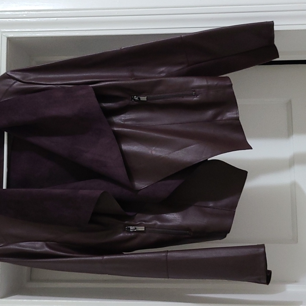 2 Large faux-leather Bagatelle moto jacket green and burgundy
